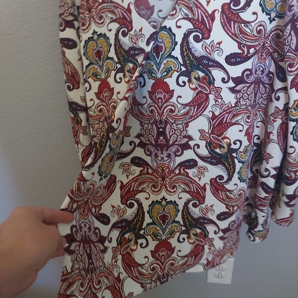 Chicos-3 Multicolored Split sleeve Paisley Pattern Blouse XL Western Festival - Picture 8 of 9